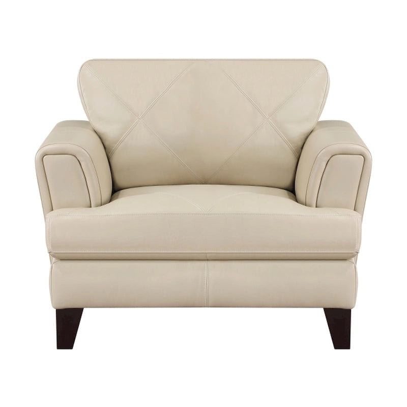 Lisa 38 Inch Accent Chair, Cream Top Grain and Split Leather, Solid Wood