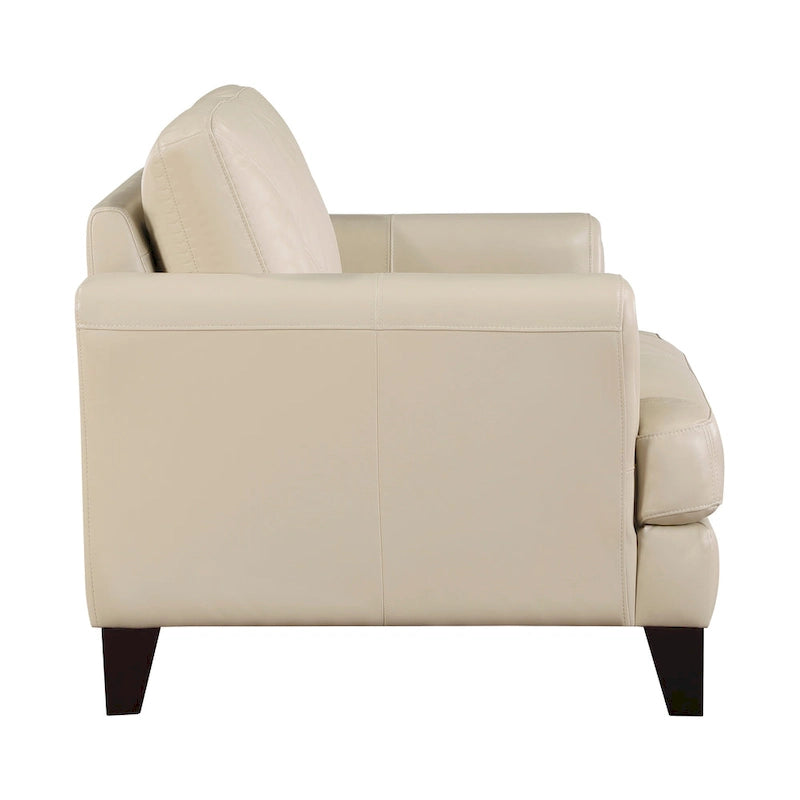Lisa 38 Inch Accent Chair, Cream Top Grain and Split Leather, Solid Wood