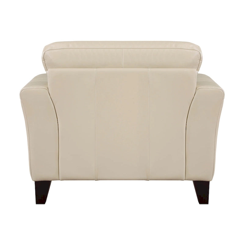 Lisa 38 Inch Accent Chair, Cream Top Grain and Split Leather, Solid Wood