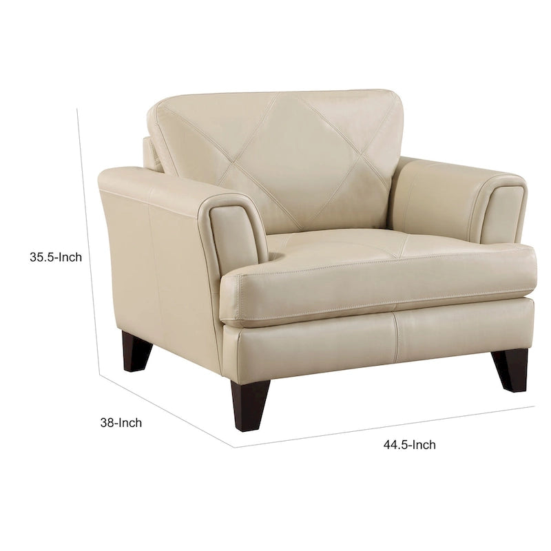 Lisa 38 Inch Accent Chair, Cream Top Grain and Split Leather, Solid Wood