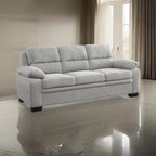 Hugh 80 Inch Sofa, Gray Polyester, Soft Foam Cushioned, Solid Wood Frame