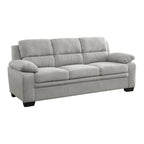 Hugh 80 Inch Sofa, Gray Polyester, Soft Foam Cushioned, Solid Wood Frame