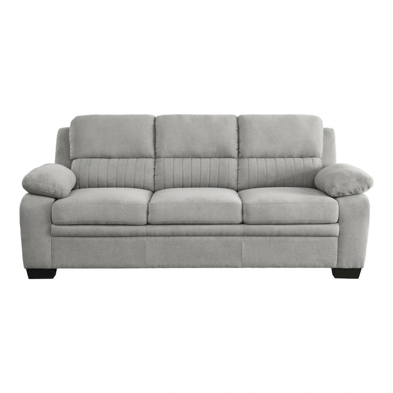 Hugh 80 Inch Sofa, Gray Polyester, Soft Foam Cushioned, Solid Wood Frame