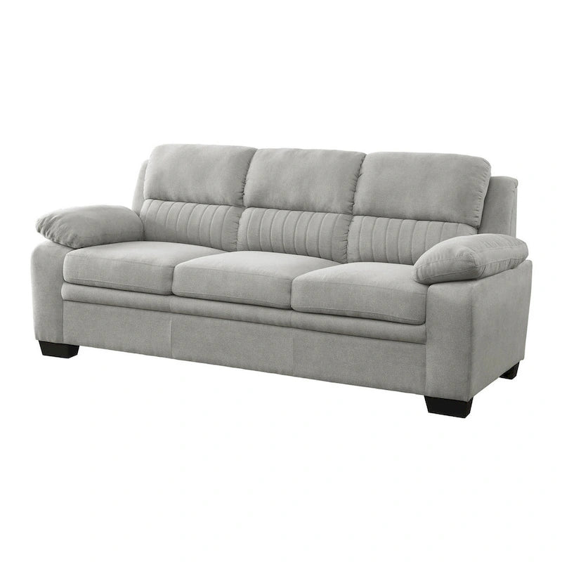 Hugh 80 Inch Sofa, Gray Polyester, Soft Foam Cushioned, Solid Wood Frame