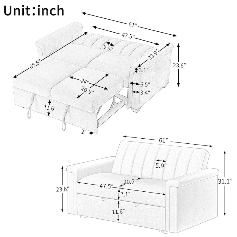Convertible Soft Cushion Sofa Pull Bed