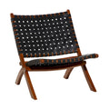 Leather Woven Folding Chair with Brown Wood Frame - Black or Brown - Roche River Decor
