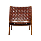 Leather Woven Folding Chair with Brown Wood Frame - Black or Brown - Roche River Decor