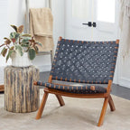 Leather Woven Folding Chair with Brown Wood Frame - Black or Brown - Roche River Decor