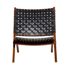 Leather Woven Folding Chair with Brown Wood Frame - Black or Brown - Roche River Decor