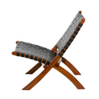 Leather Woven Folding Chair with Brown Wood Frame - Black or Brown - Roche River Decor