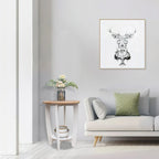 2 Tiers Wooden Round Side Table,White and Brown