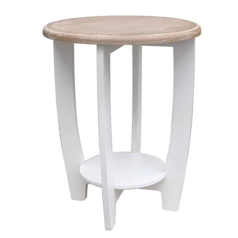 2 Tiers Wooden Round Side Table,White and Brown