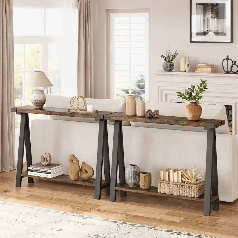 2-Tier Sofa Table, Entryway Table with Storage Shelf