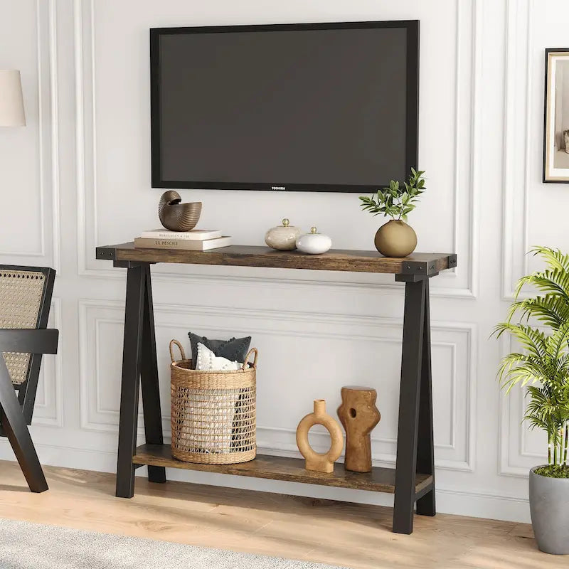 2-Tier Sofa Table, Entryway Table with Storage Shelf