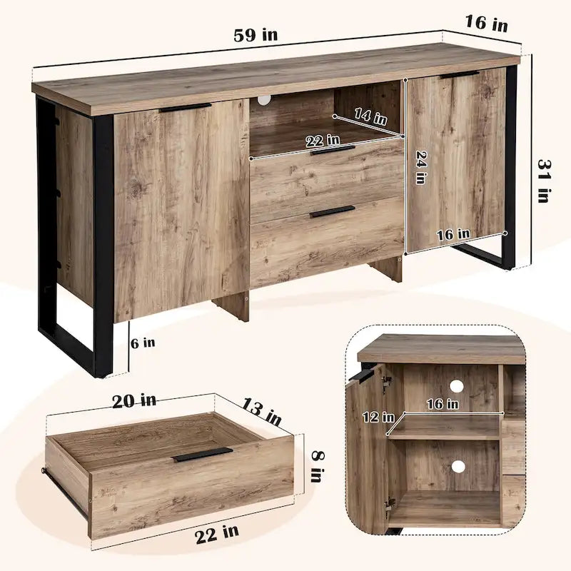 2 Door 2 Drawer Storage Cabinet and TV Stand