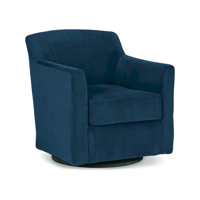 Leena Swivel Accent Chair, Blue Velvet, Shelter Style Arms, Black Wood