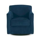 Leena Swivel Accent Chair, Blue Velvet, Shelter Style Arms, Black Wood