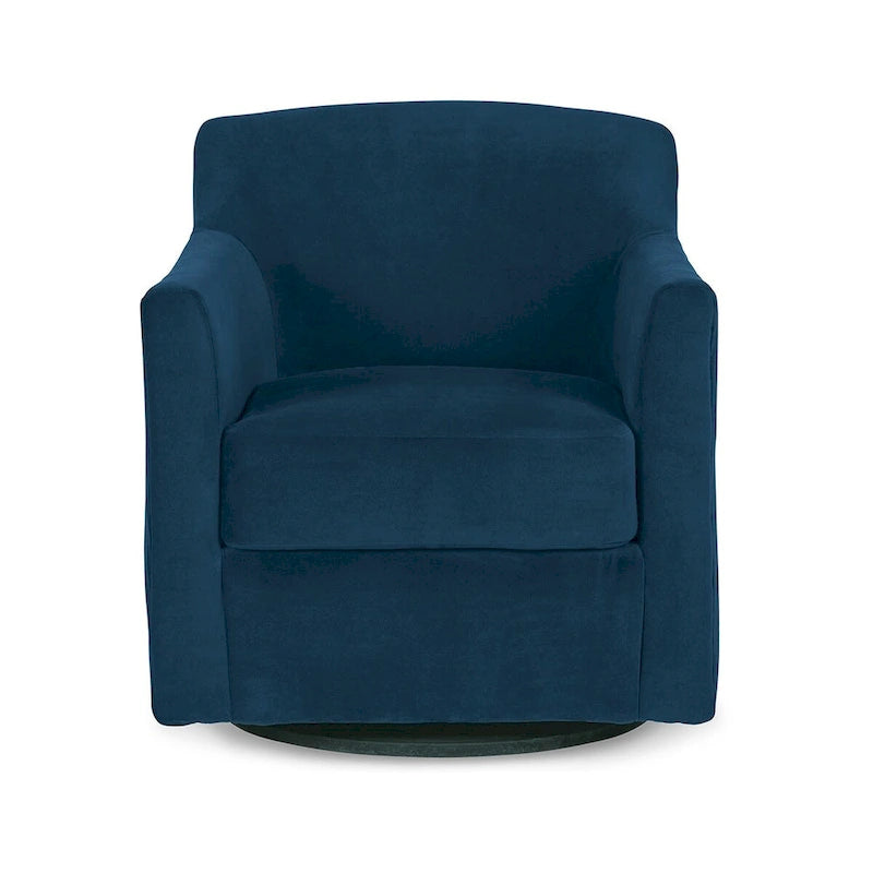 Leena Swivel Accent Chair, Blue Velvet, Shelter Style Arms, Black Wood