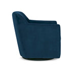 Leena Swivel Accent Chair, Blue Velvet, Shelter Style Arms, Black Wood