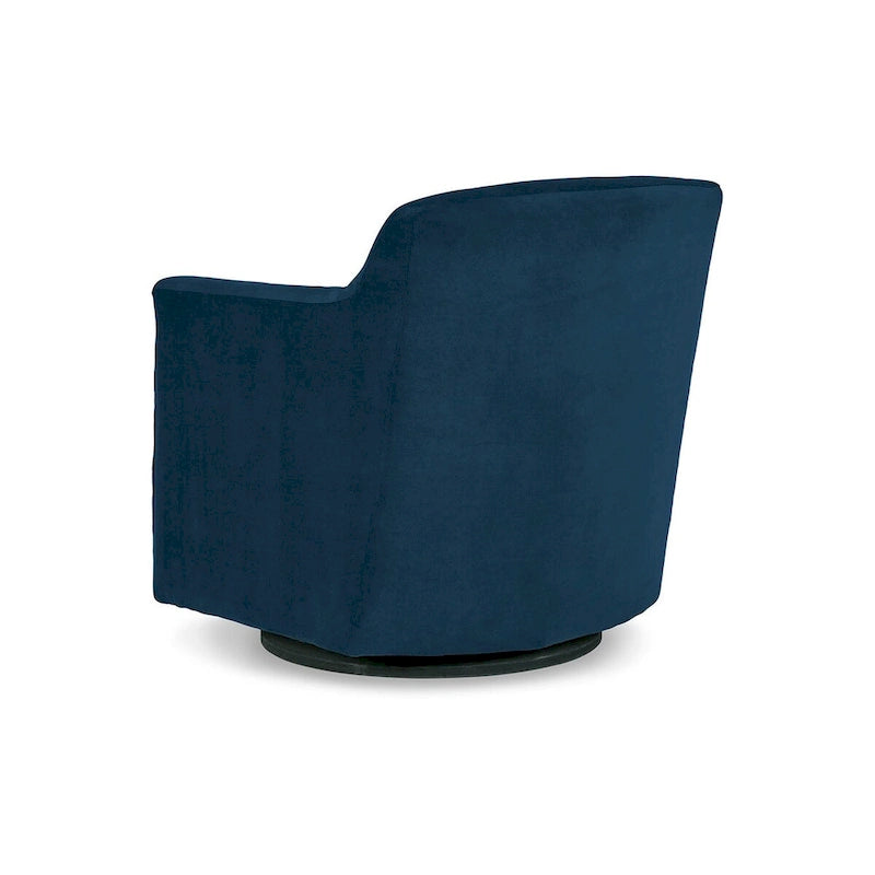 Leena Swivel Accent Chair, Blue Velvet, Shelter Style Arms, Black Wood
