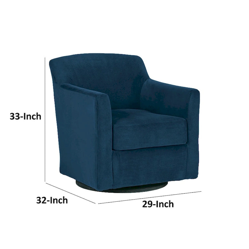 Leena Swivel Accent Chair, Blue Velvet, Shelter Style Arms, Black Wood