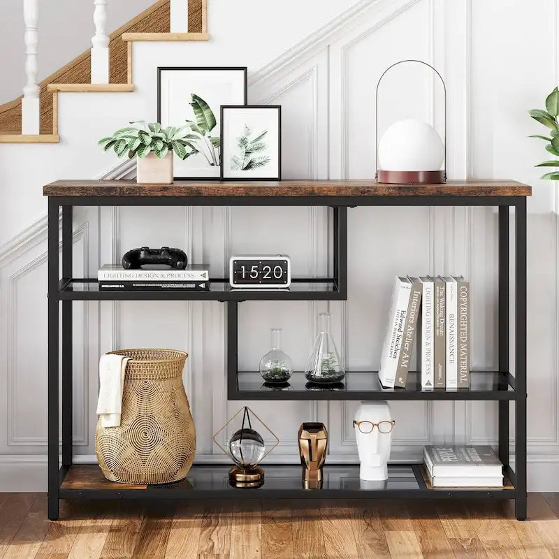 4-Tier Console Table, Entryway Table with Glass Shelf