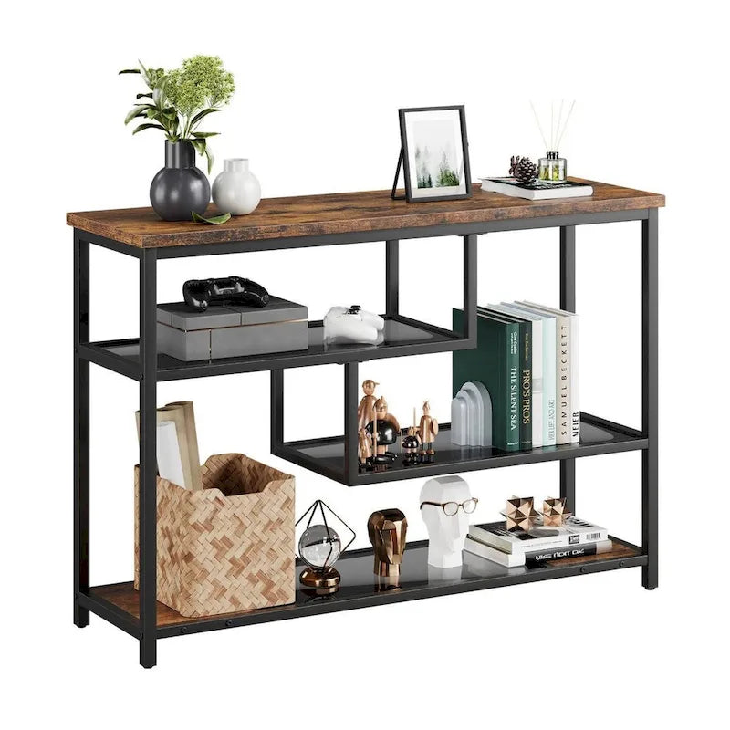 4-Tier Console Table, Entryway Table with Glass Shelf
