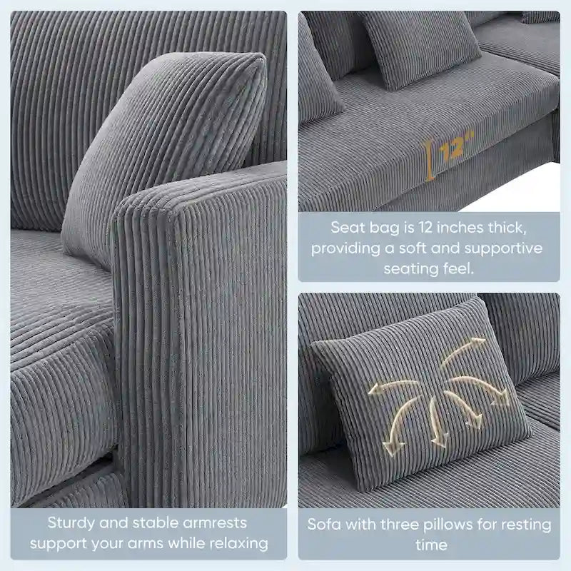 Modern L-shaped Corduroy Sofa with Reversible Chaise by Harper&Bright Designs