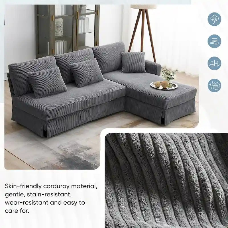 Modern L-shaped Corduroy Sofa with Reversible Chaise by Harper&Bright Designs