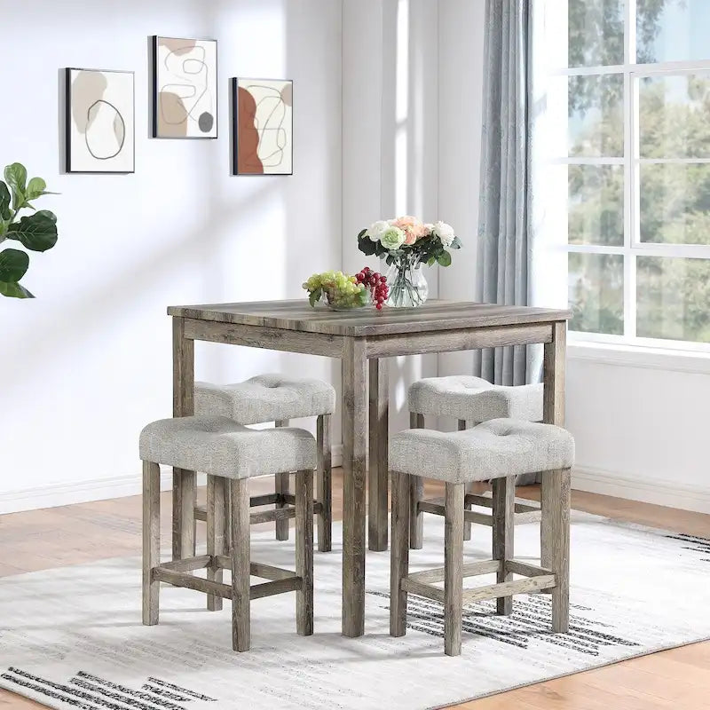 5-Piece Dining Table Set, Wood Square Table and 4 Upholstered Chairs