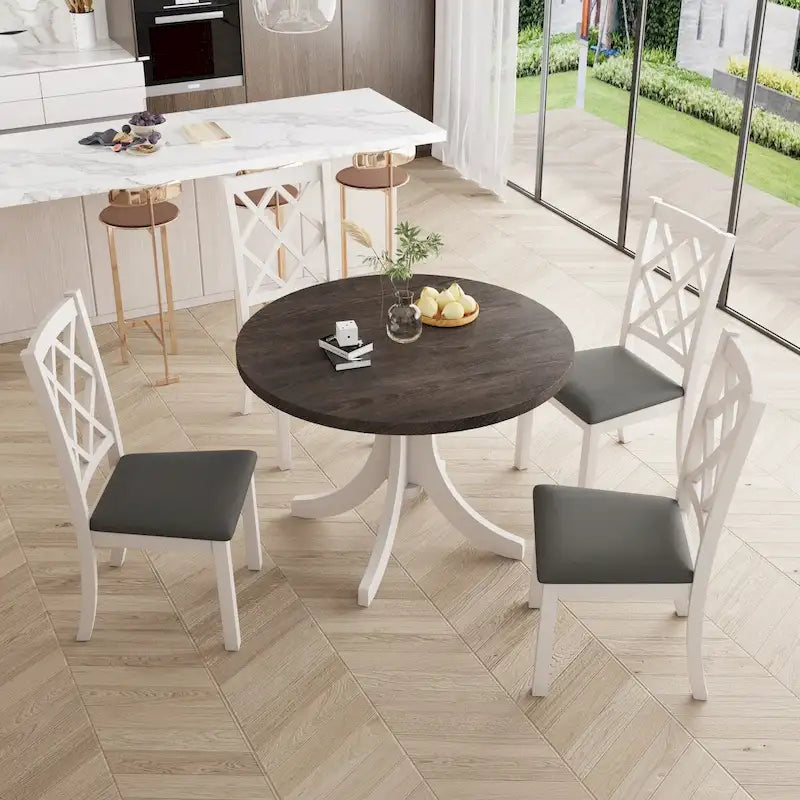 5-Piece Round Dining Table Set with Upholstered Chairs