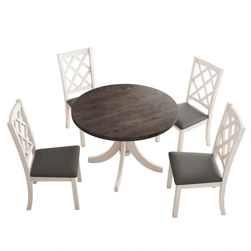 5-Piece Round Dining Table Set with Upholstered Chairs