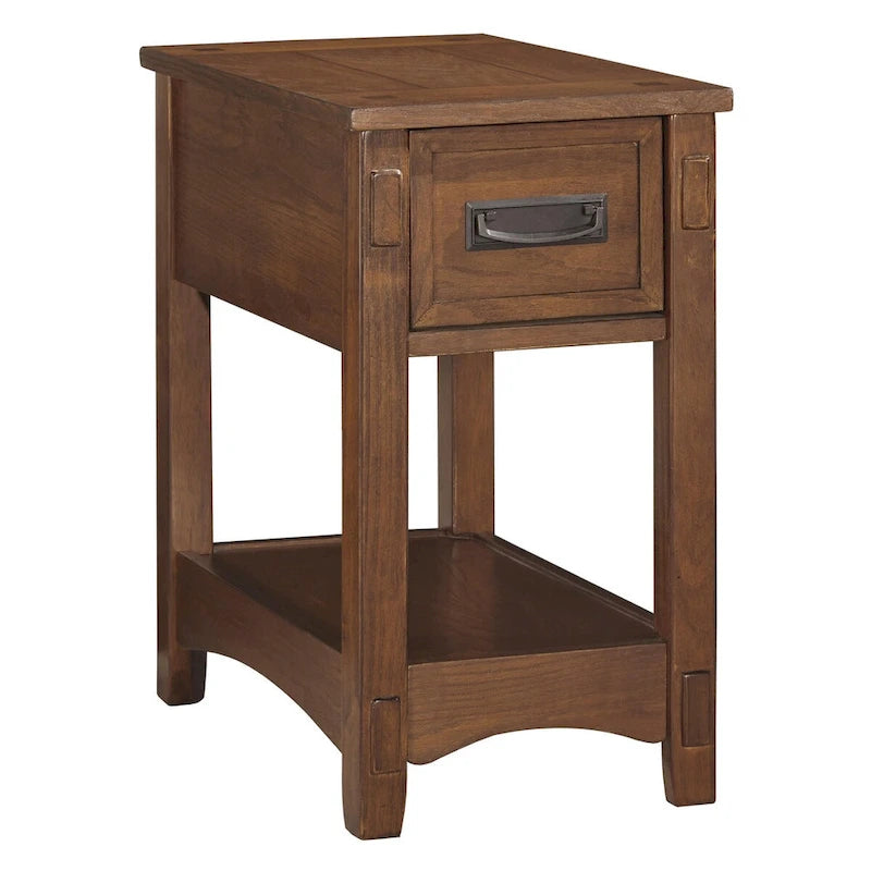 1 Drawer Chair Side End Table with Open Bottom Shelf, Brown