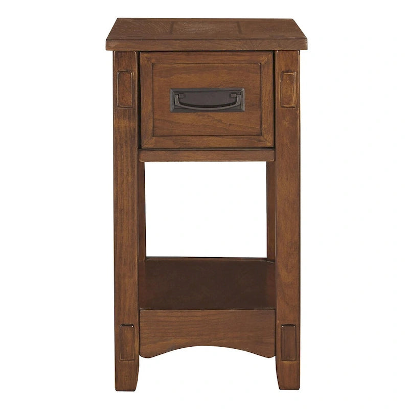 1 Drawer Chair Side End Table with Open Bottom Shelf, Brown