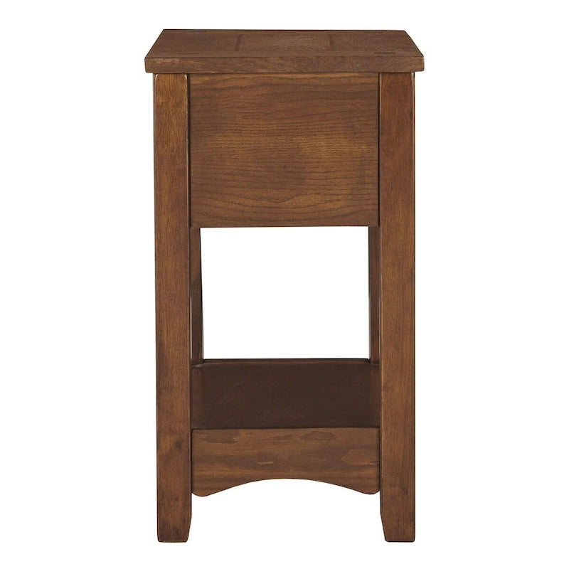 1 Drawer Chair Side End Table with Open Bottom Shelf, Brown