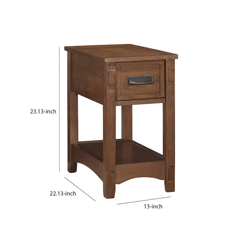 1 Drawer Chair Side End Table with Open Bottom Shelf, Brown