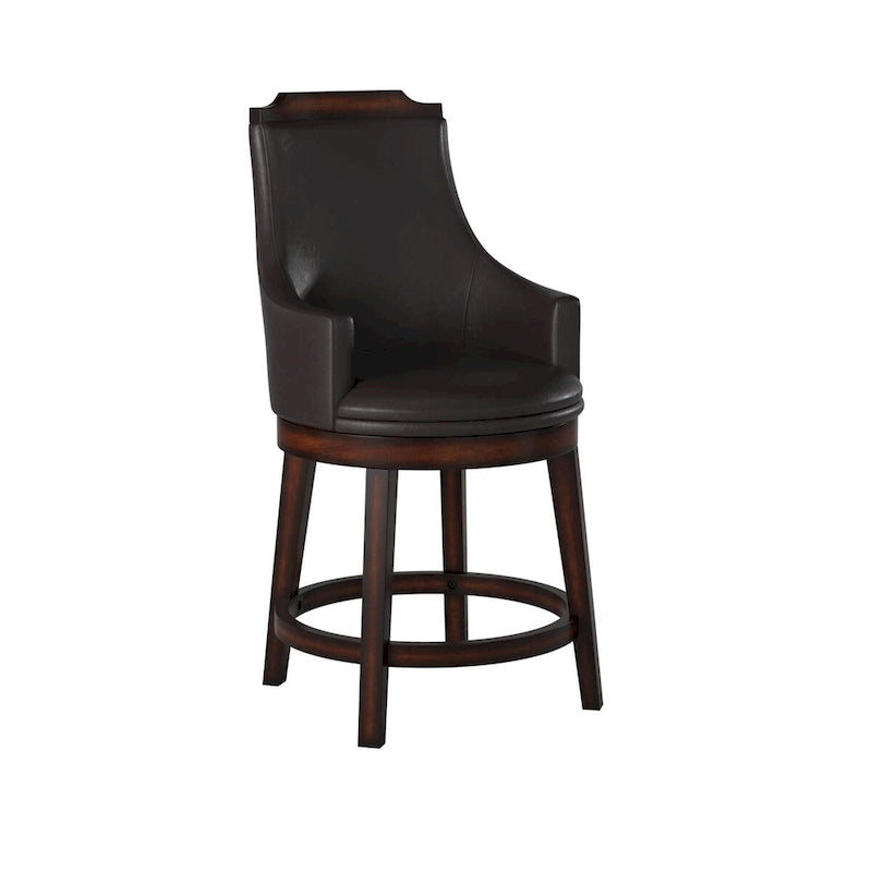 Wood & Leather Counter Height Chair with Swivel Mechanism, Brown & Black, Set of 2