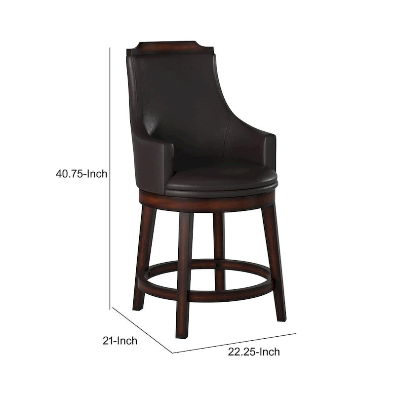 Wood & Leather Counter Height Chair with Swivel Mechanism, Brown & Black, Set of 2