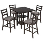 5 PCS Wooden Counter Height Dining Set with Padded Chairs and Storage Shelving