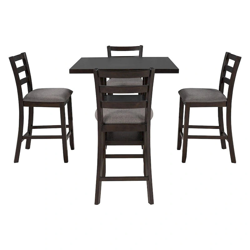 5 PCS Wooden Counter Height Dining Set with Padded Chairs and Storage Shelving