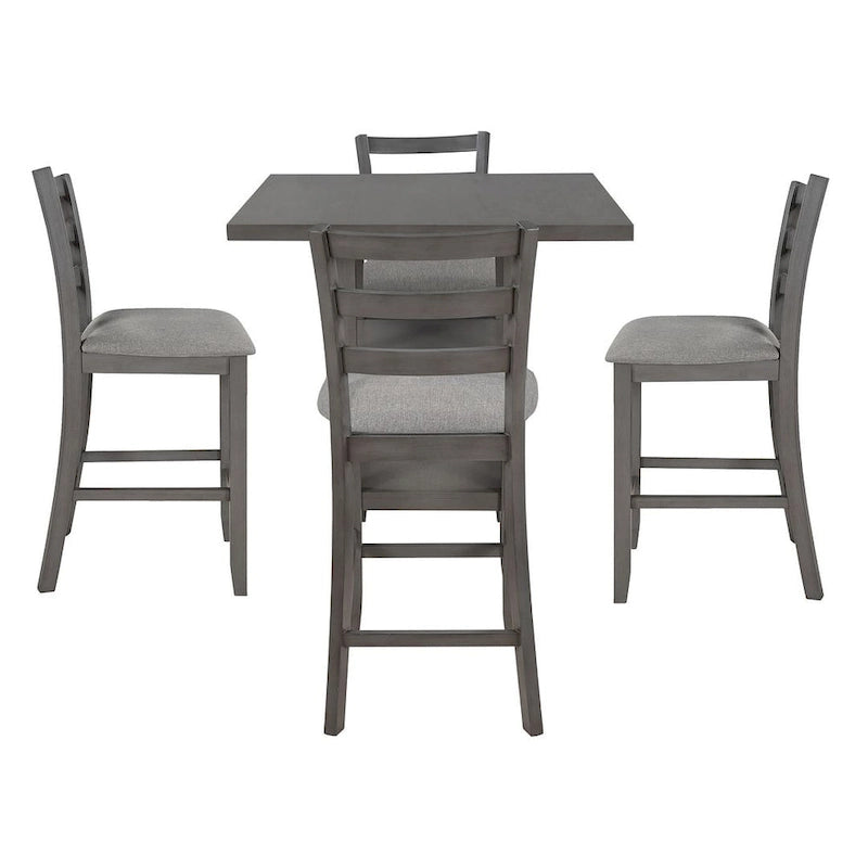 5 PCS Wooden Counter Height Dining Set with Padded Chairs and Storage Shelving