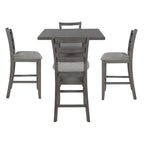 5 PCS Wooden Counter Height Dining Set with Padded Chairs and Storage Shelving