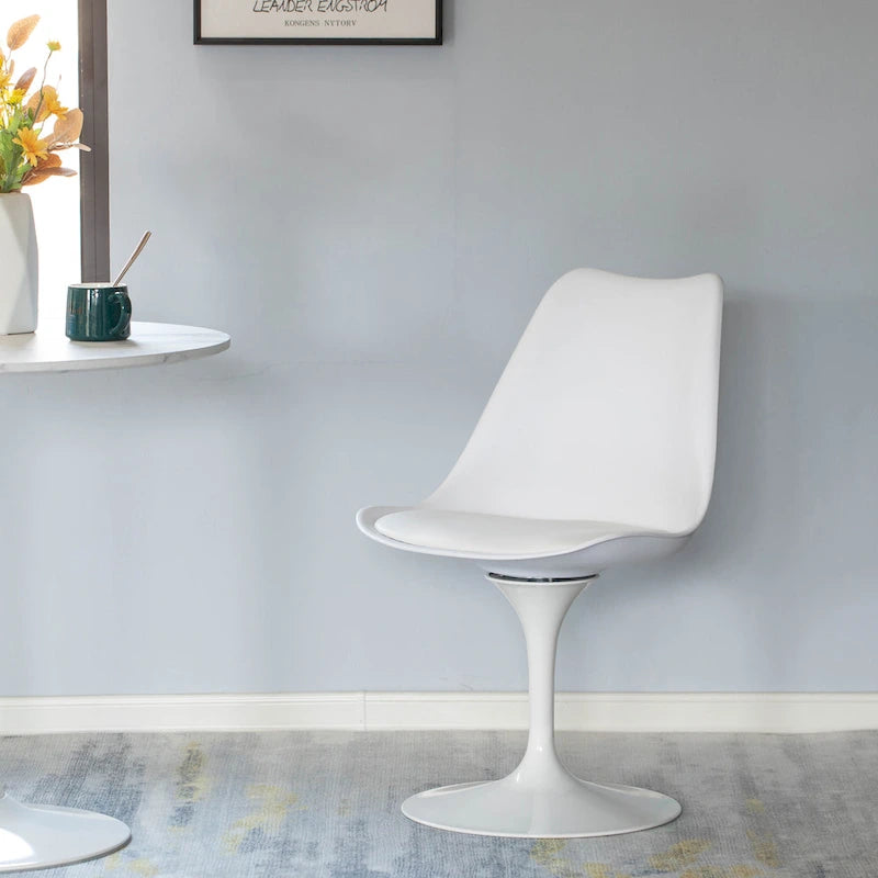 Mid-Century Modern Swivel Tulip Side Chair with Comfortable Cushioned Seat, White Polypropylene Accent Side Chair