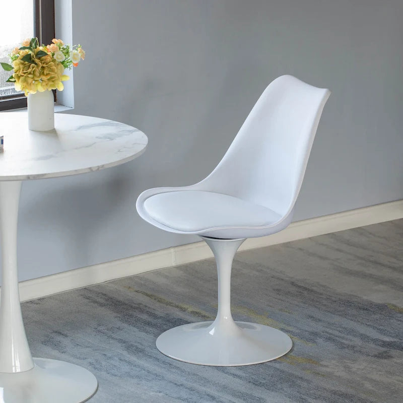 Mid-Century Modern Swivel Tulip Side Chair with Comfortable Cushioned Seat, White Polypropylene Accent Side Chair
