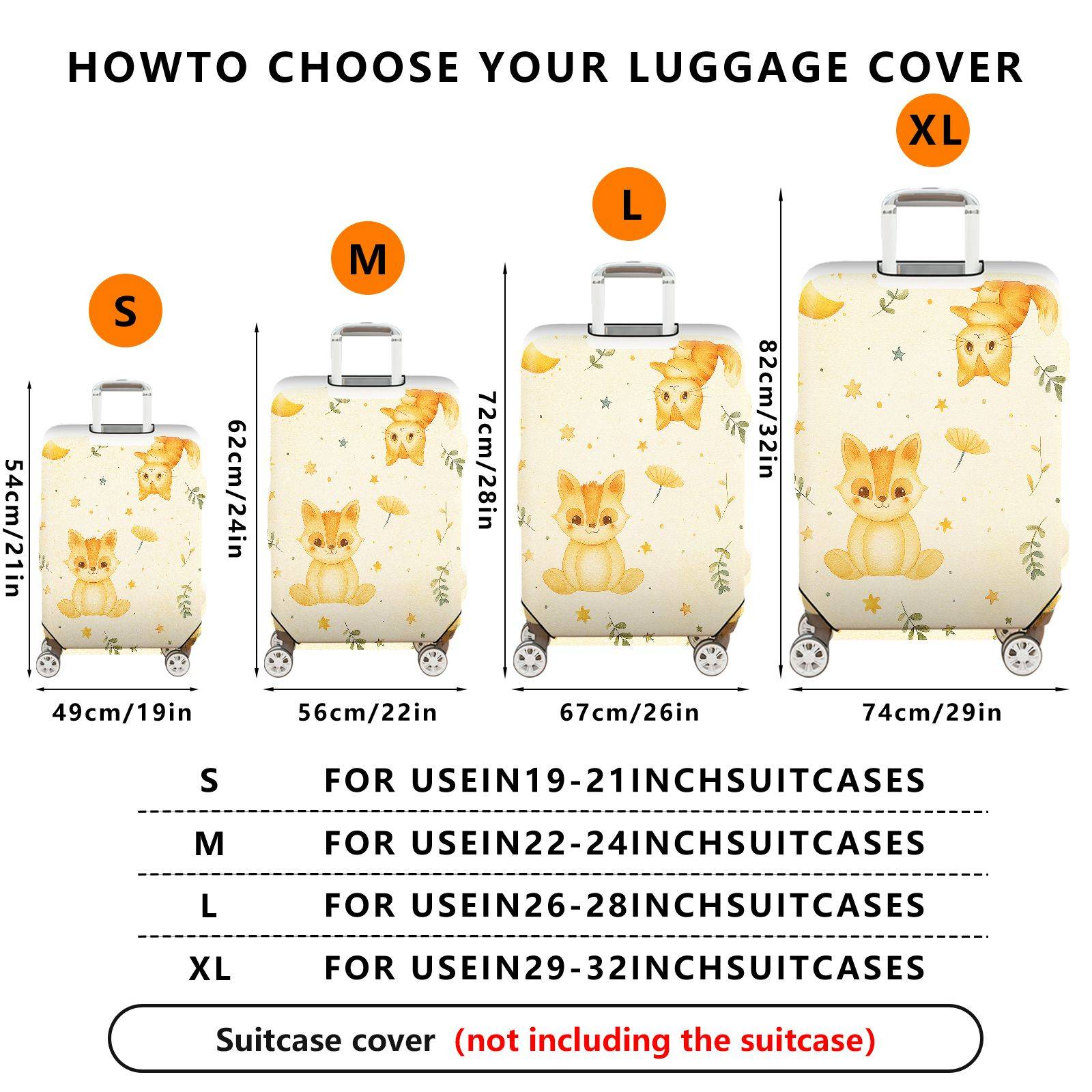 1-Piece Animal Star Moon Flower Leaf  Suitcase Luggage Cover, Stretch Protective Sleeve