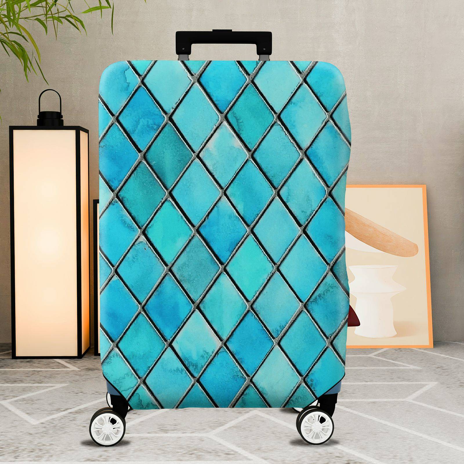 1-Piece Geometric Blue Diamond Abstract Artistic Modern Stylish  Suitcase Luggage Cover, Stretch Protective Sleeve