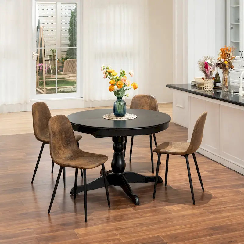 HomyLin Dining Chairs Set of 4 Suede Side Accent Chairs with Black Metal Legs