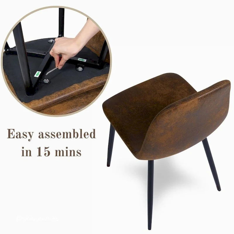 HomyLin Dining Chairs Set of 4 Suede Side Accent Chairs with Black Metal Legs