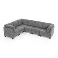 Grey Chenille L-shaped Modular Sectional Sofa with Three Single Chairs and Three Corners - 116W x 89.5D x 36.5H