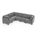 Grey Chenille L-shaped Modular Sectional Sofa with Three Single Chairs and Three Corners - 116W x 89.5D x 36.5H